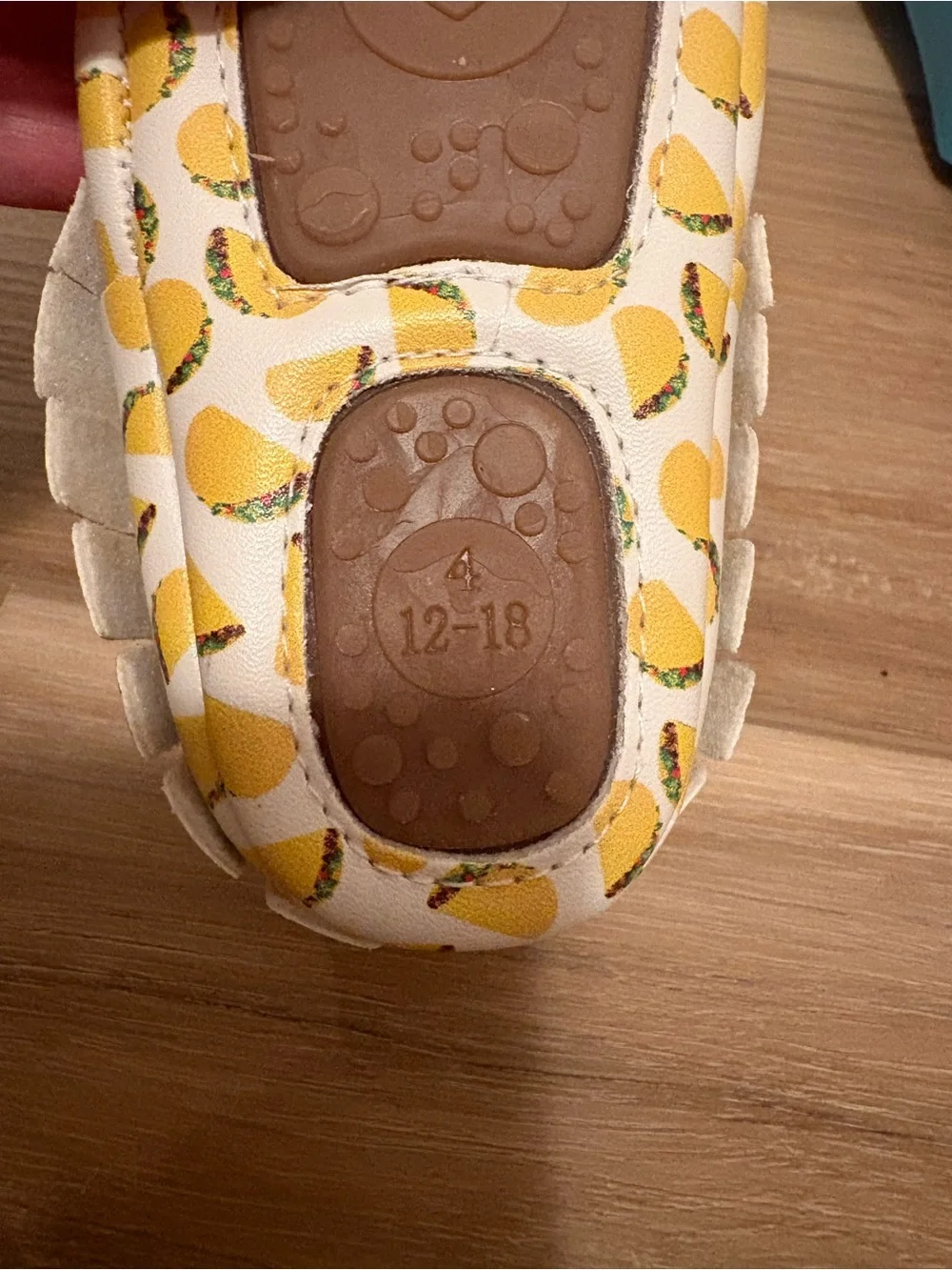 Beau & Lulu Taco Print Soft Sole Baby Moccasins | Size 4 (12–18M)